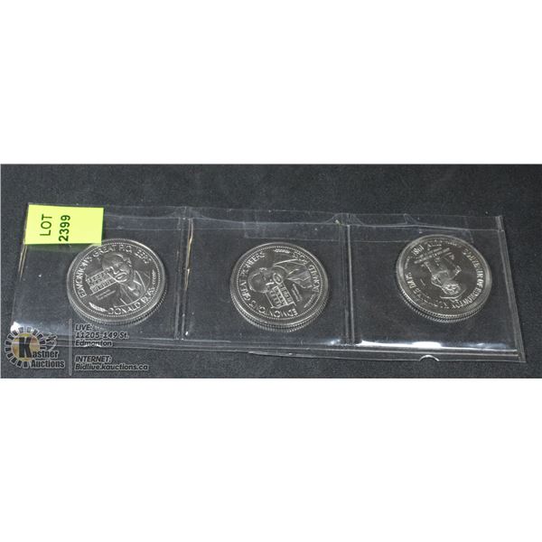 LOT OF THREE KLONDIKE DAYS EDMONTON COINS.