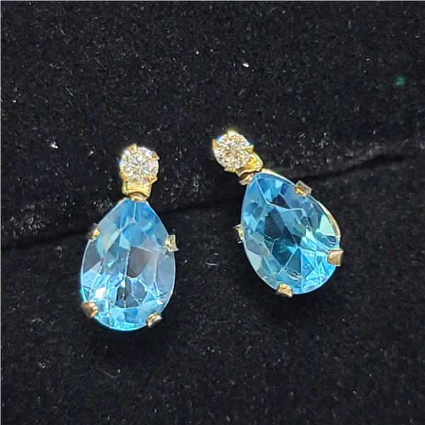 MZ7-36 10K  BLUE TOPAZ MOISSANITE EARRINGS