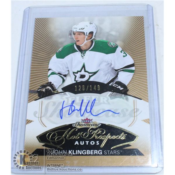 2014-15 FLEER SHOWCASE JOHN KLINGBERG  ROOKIE AUTO
