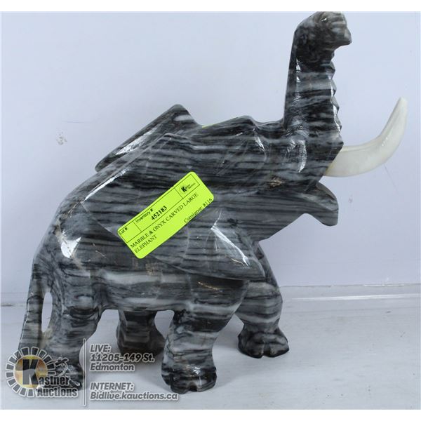 MARBLE & ONYX CARVED LARGE ELEPHANT