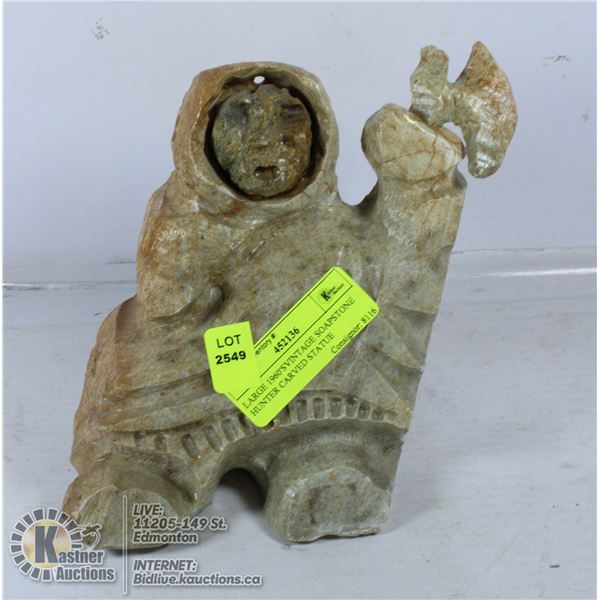 LARGE 1960'SVINTAGE SOAPSTONE HUNTER CARVED STATUE