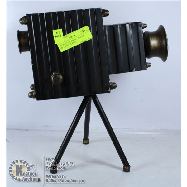 TIN VINTAGE MOVIE CAMERA DECOR ON TRIPOD