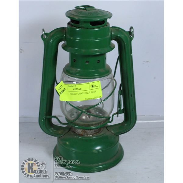 VINTAGE GREEN COAL OIL LAMP