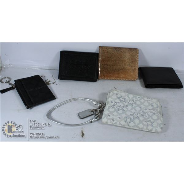 LOT OF 5 WALLETS INCLUDES ROOTS, GENUINE SNAKE