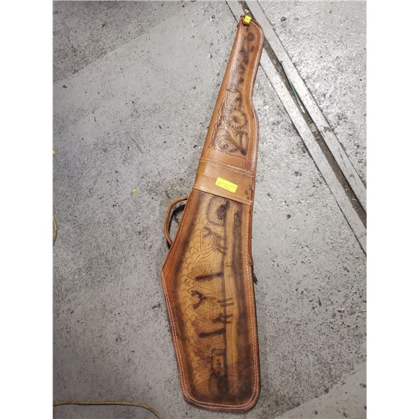INTRICATELY TOOLED LEATHER GUN CASE