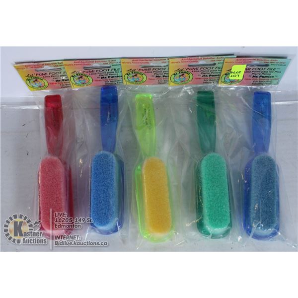 LOT OF 5 MULTICOLOURED FOOT FILE AND PUMICE STONES