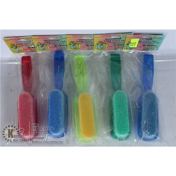 LOT OF 5 MULTICOLOURED FOOT FILE AND PUMICE STONES