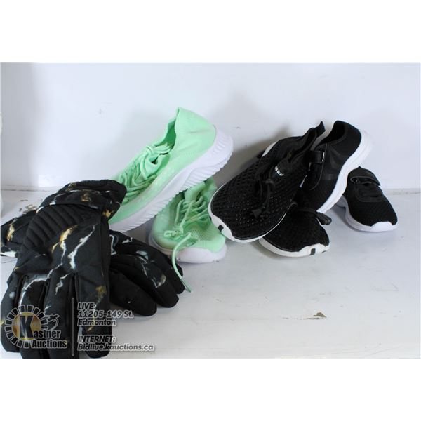 FLAT OF KIDS SHOES AND GLOVES.