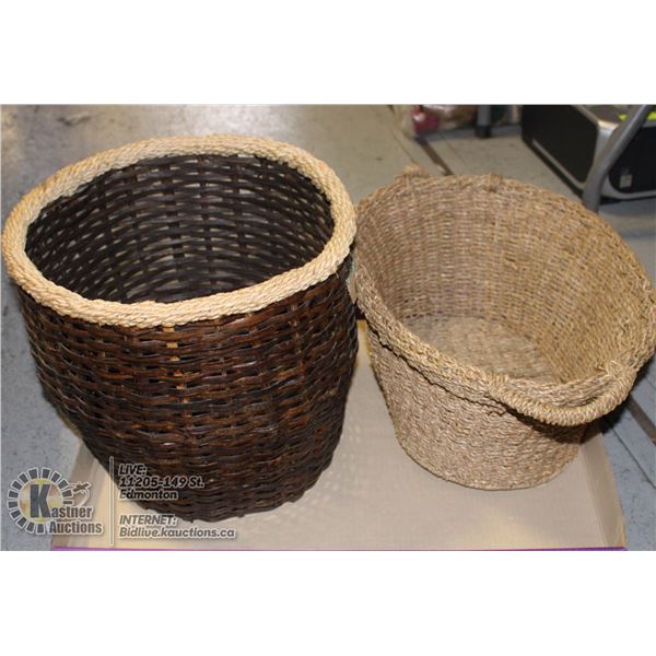TALL WICKER BASKET,ROPE WEAVE TOP,LARGE BASKET OF