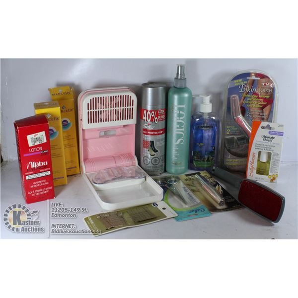 LADIES BEAUTY LOT INCLUDES HAIRSPRAY, NAIL DRYER