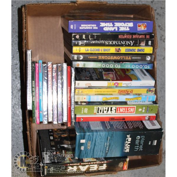 FLAT OF ASSORTED MOVIES AND CDS.