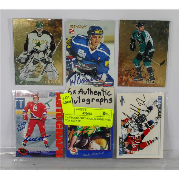 6 AUTOGRAPHED CARDS SOME WITH COA ESTATE