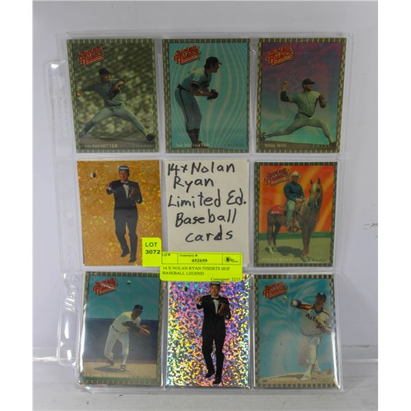 14 X NOLAN RYAN INSERTS HOF BASEBALL LEGEND