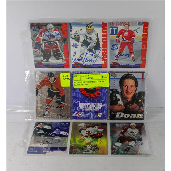 10 X COA AUTOGRAPHED HOCKEY CARDS ESTATE