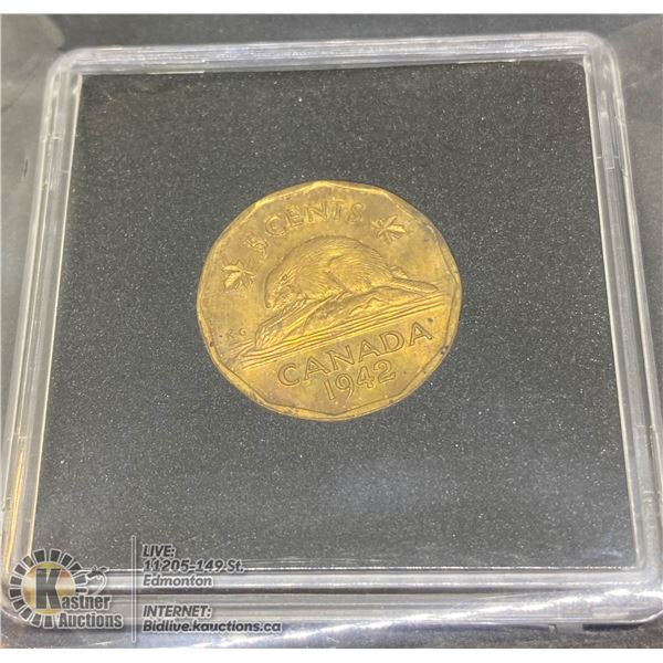 1942 TOMBAC BRASS CANADA 5 CENT