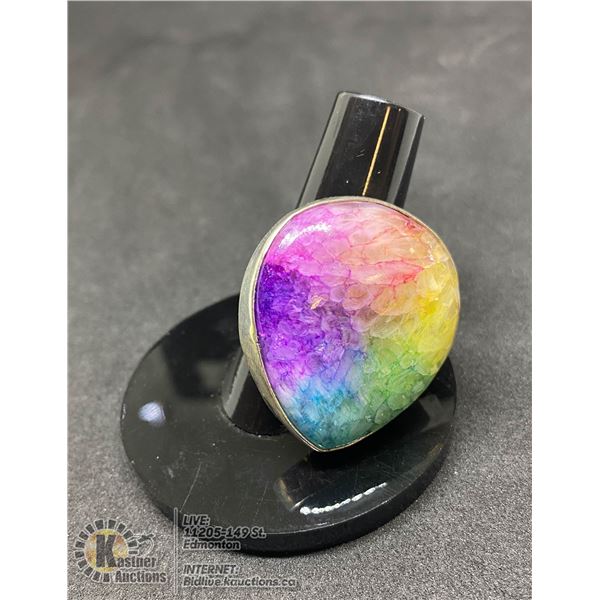 #241-NATURAL RAINBOW SOLAR QUARTZ RING SIZE 9