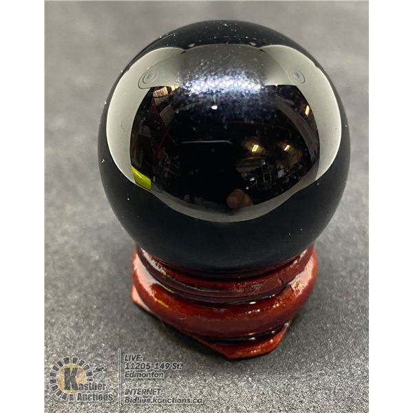 #281-NATURAL BLACK OBSIDIAN SPHERE BALL + STAND