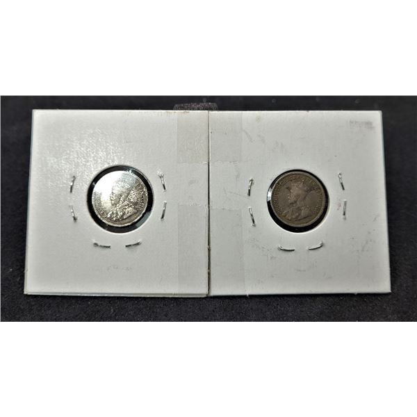 18)  LOT OF 2 CANADIAN SILVER DIMES, 1917 & 1918.