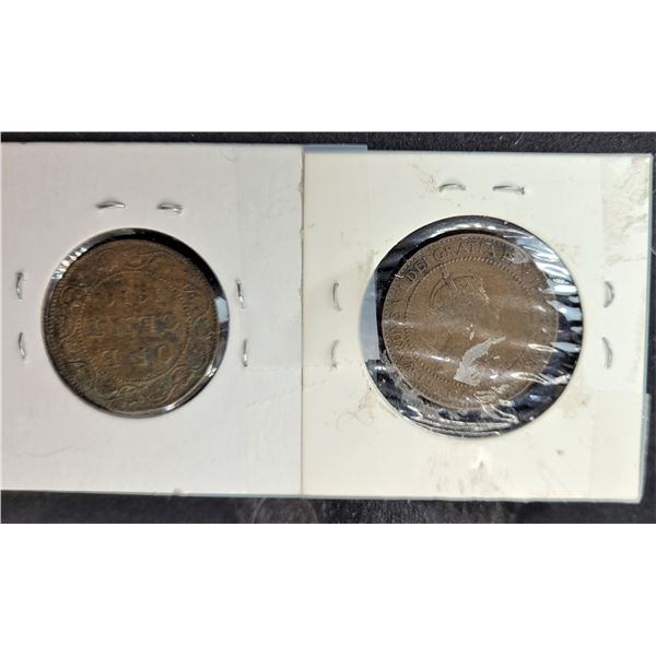 10)  LOT OF 2 CANADIAN 1909 & 1910 LARGE PENNIES.