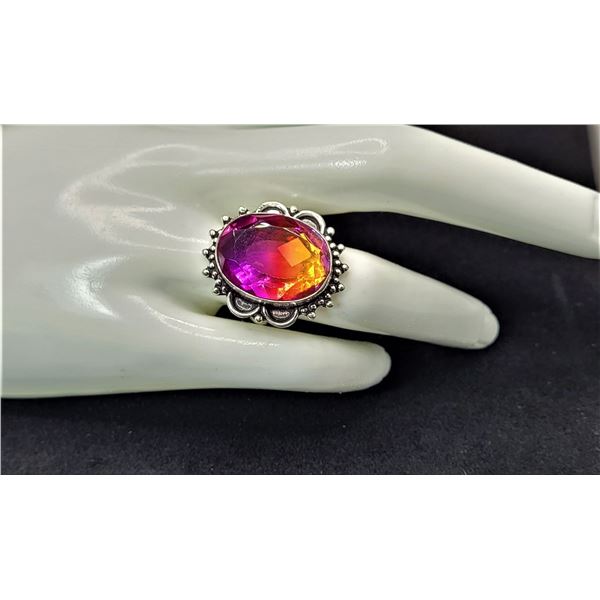 14)  LAB CREATED BI-COLORED TOURMALINE RING