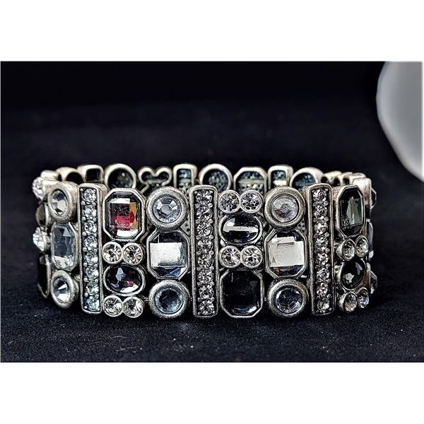 16)  SILVER TONE 1" WIDE CLEAR & GREY CRYSTAL