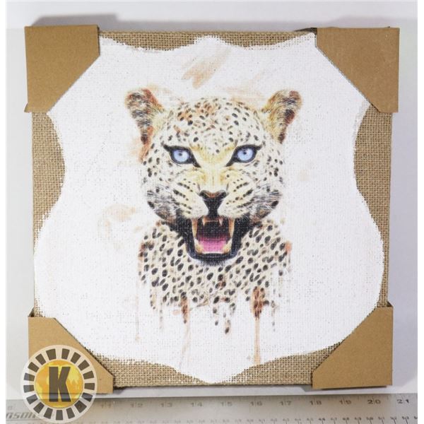 NEW CHEETAH PAINTED BURLAP ART PIECE