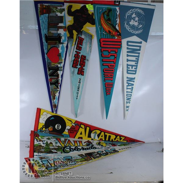 7 VTG WALL PENNANTS INCL NY WORLD TRADE CENTER