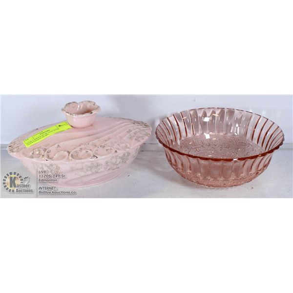 PINK LIDDED BOW AND PINK DEPRESSION BOWL