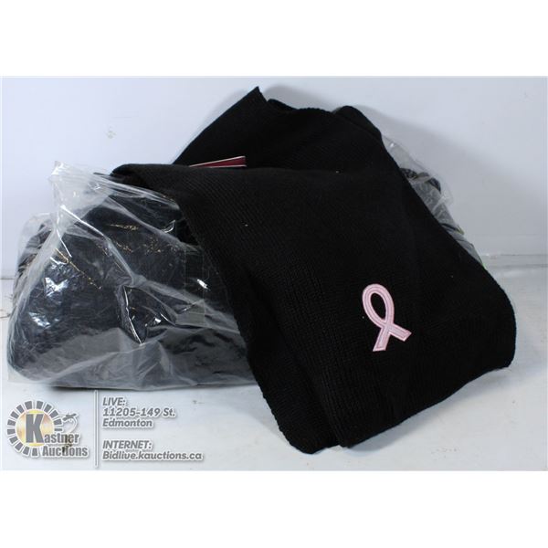 BUNDLE OF 6 PINK RIBBON SCARVES (BLACK)