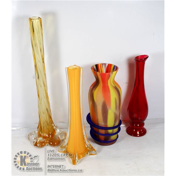 FOUR ART GLASS VASES