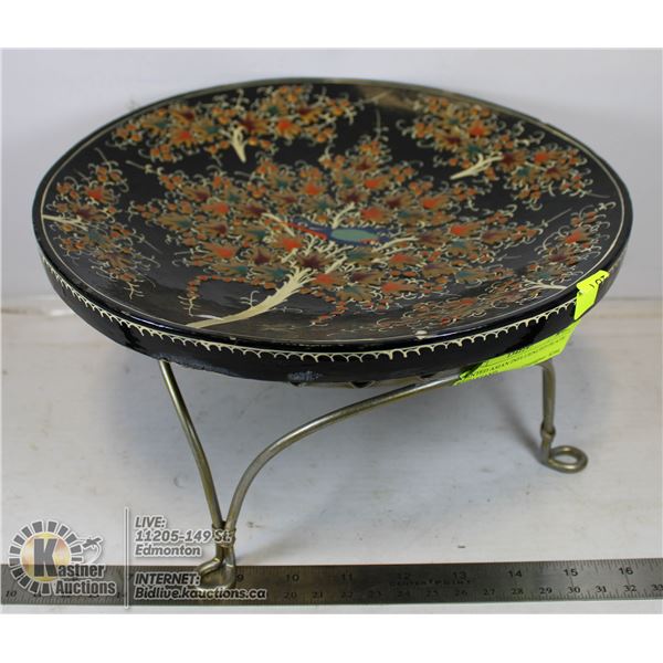 PAINTED ASIAN INFLUENCED PLATE WITH STAND