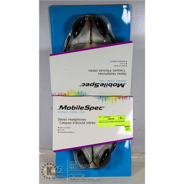 NEW LOT OF 2 STEREO HEADPHONES