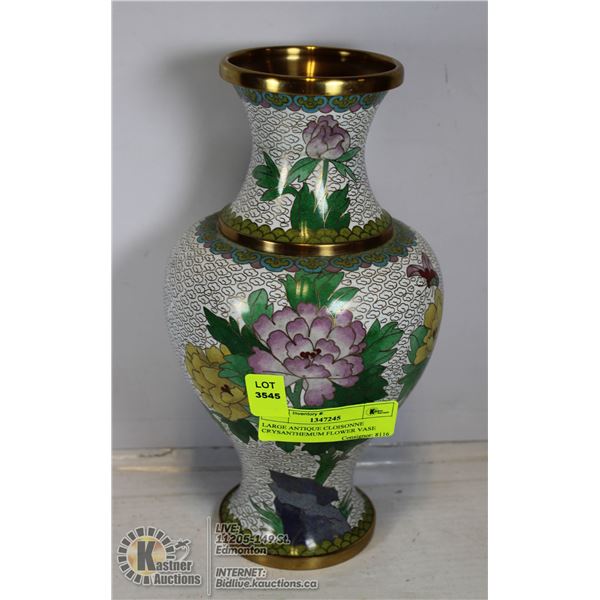 LARGE ANTIQUE CLOISONNE CRYSANTHEMUM FLOWER VASE