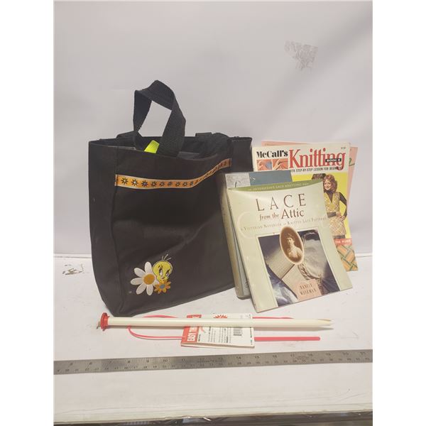 CRAFTBAG WITH TWEETIE BIRD ON IT, INSIDE IS FILLED