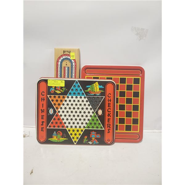 METAL GAMES- CHINESE & REGULAR CHECKERS/WOOD