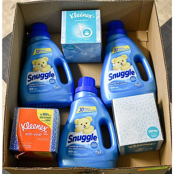 FLAT OF FABRIC SOFTENER AND KLEENEX LOT