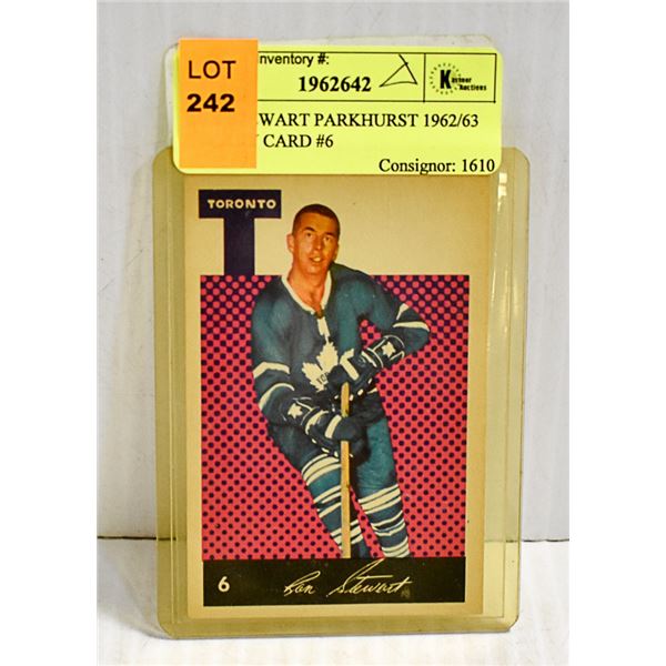 RON STEWART PARKHURST 1962/63 HOCKEY CARD #6