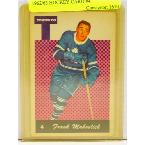 FRANK MAHOVLICH PARKHURST 1962/63 HOCKEY CARD #4