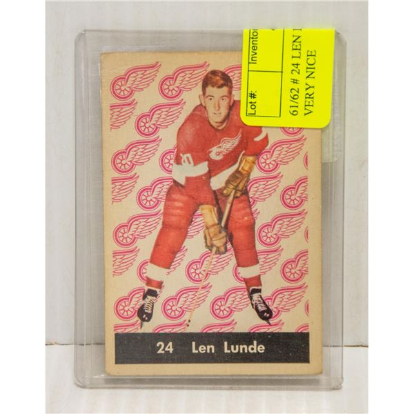 61/62 # 24 LEN LUNDE HOCKEY CARD VERY NICE