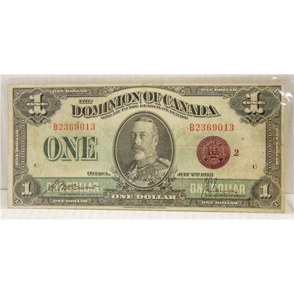 DOMINION OF CANADA RED SEAL 1923 $1 BILL