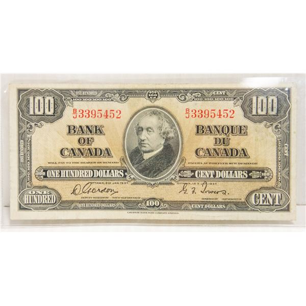 BANK OF CANADA 1937 $100 BILL IN GREAT CONDITION