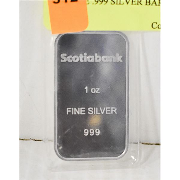 1 OUNCE .999 SILVER BAR