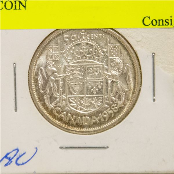 1958 CANADIAN SILVER 50 CENT COIN