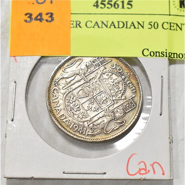 1941 SILVER CANADIAN 50 CENT COIN