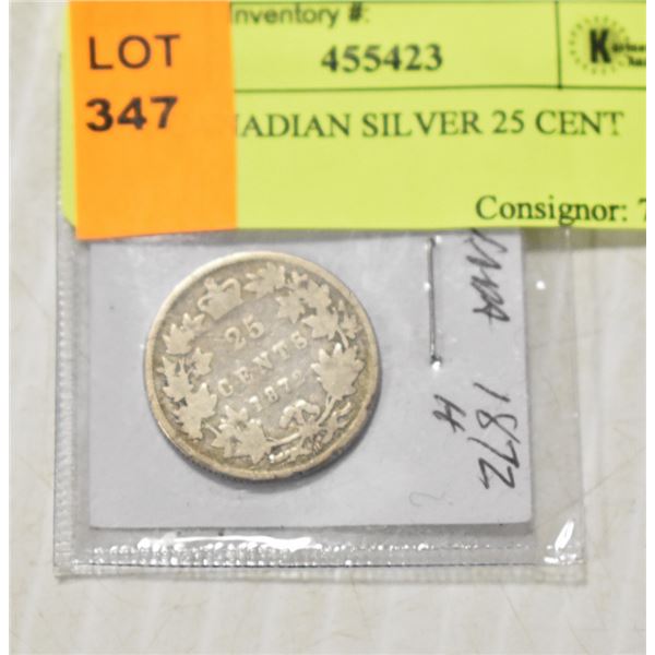 1872 CANADIAN SILVER 25 CENT