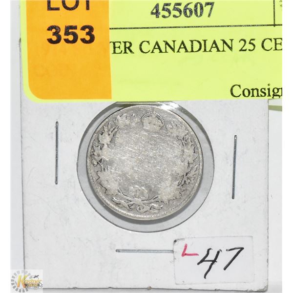 1914 SILVER CANADIAN 25 CENT COIN
