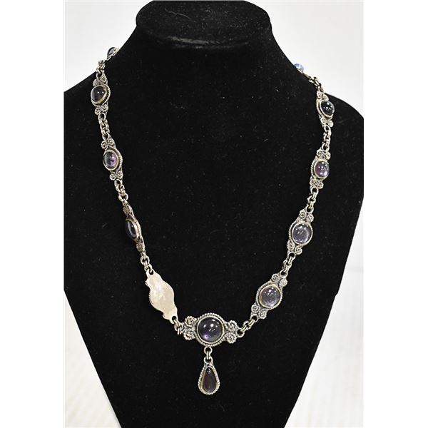 VINTAGE HEAVY 925 SILVER AND AMETHYST INLAID STONE