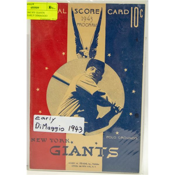 ORIGINAL 1943 NY GIANTS PROGRAM EARLY DIMAGGIO