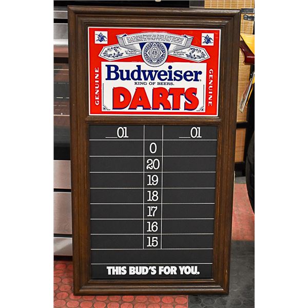 BUDWEISER PORCELAIN & WOOD DART SCORE BOARD