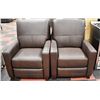 Image 1 : PAIR OF SHOWHOME GENUINE BROWN LEATHER RECLINING
